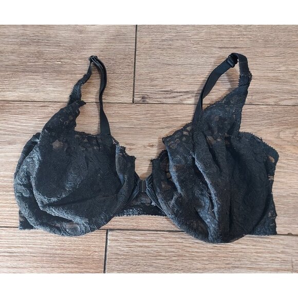 VTG CHRISTIAN DIOR INTIMATES SEXY BRA BLACK LACE FLORAL Size 32D - Picture 1 of 5